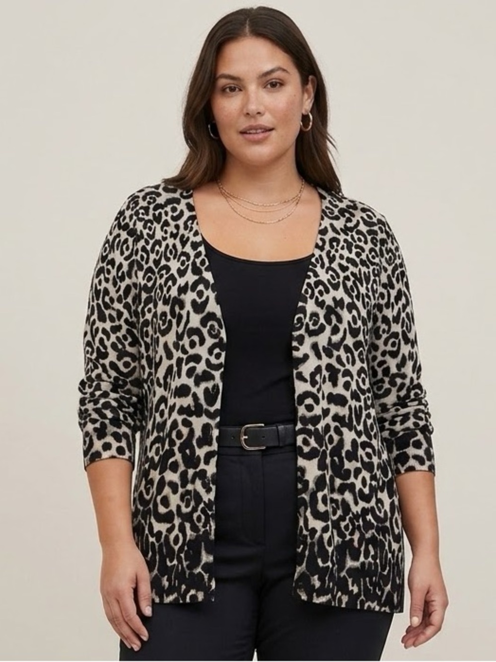White House Black Market Leopard Cardigan XL V-Neck Button Front 3/4 Sleeve